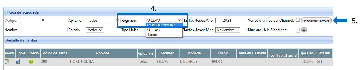 Cambiar precios de una tarifa