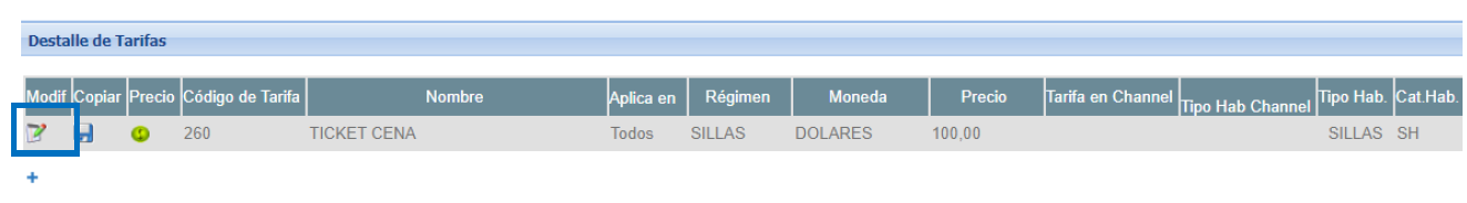 Cambiar precios de una tarifa