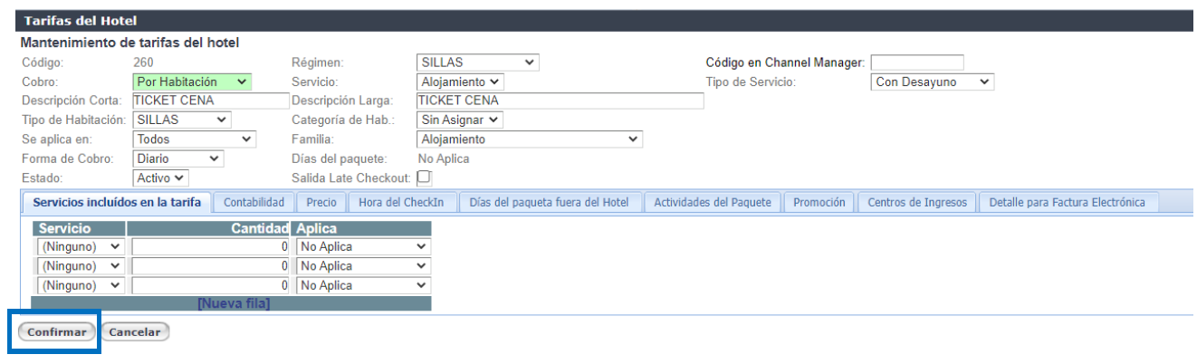 Cambiar precios de una tarifa